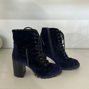 Platform blue velvet booties
